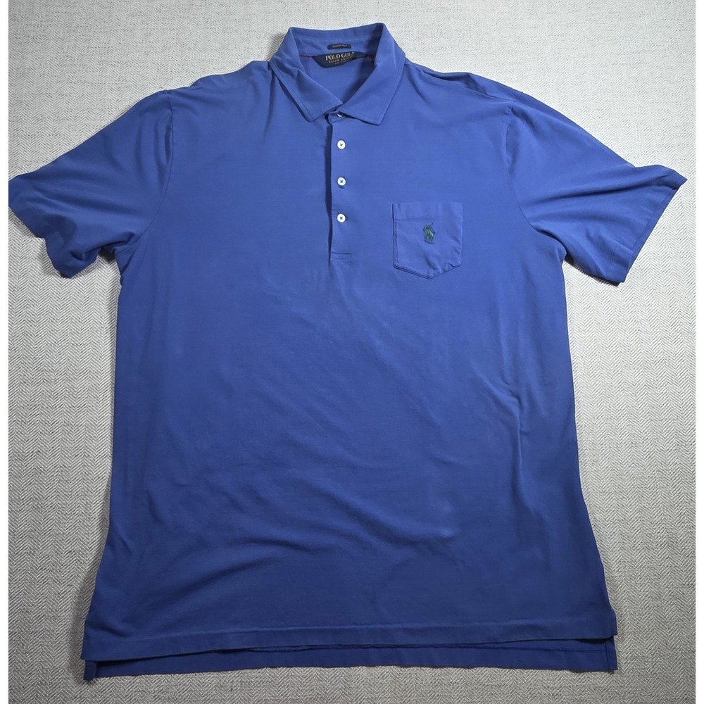Polo Golf Ralph Lauren Men XL Royal Blue Striped Polo Shirt Pocket Stretch Lisle